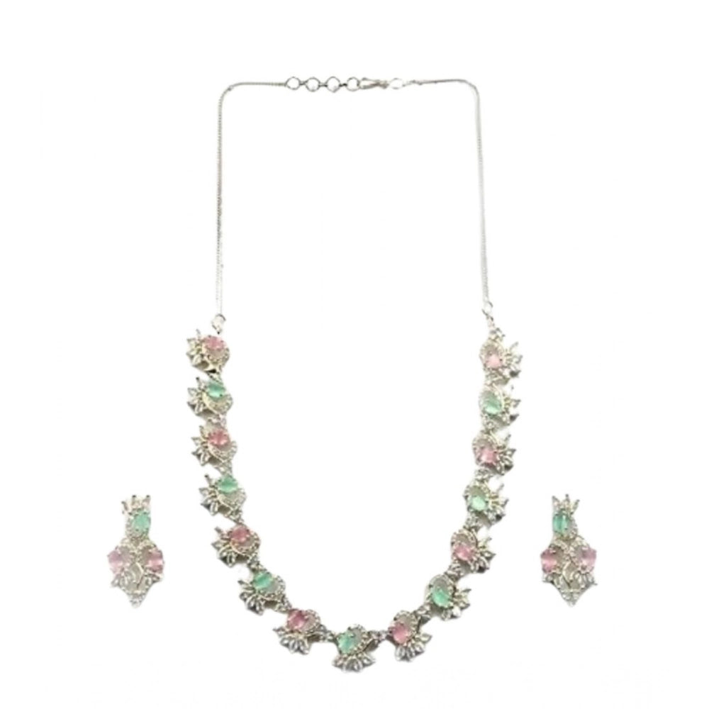 Women's Brass Silver Plated Necklace set (Multicolor)