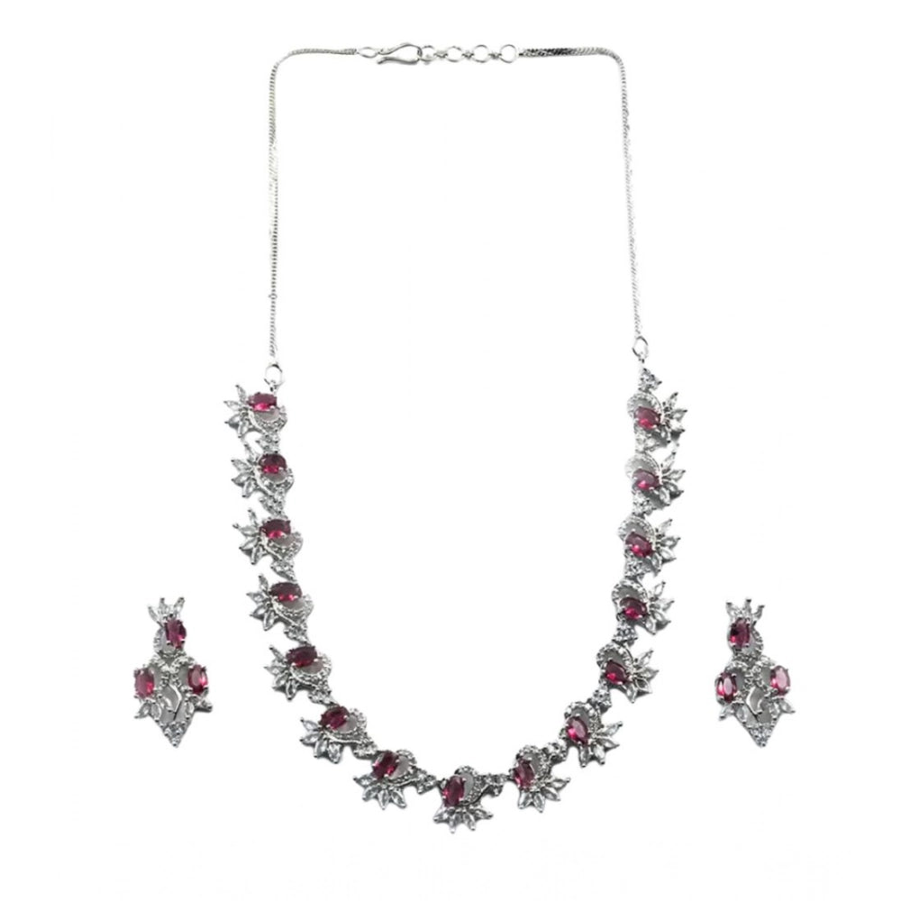Women's Brass Silver Plated Necklace set (Red)