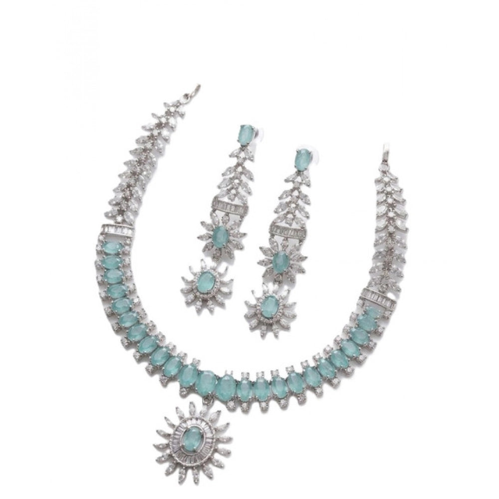 Women's Brass Silver Plated Necklace set (Turquoise)