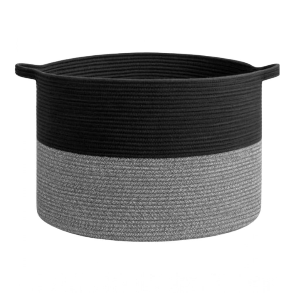 Cotton Pack Of_1 16x14 Inch Storage Basket For Clothes With Out Lid (Black-Black-Kidi)