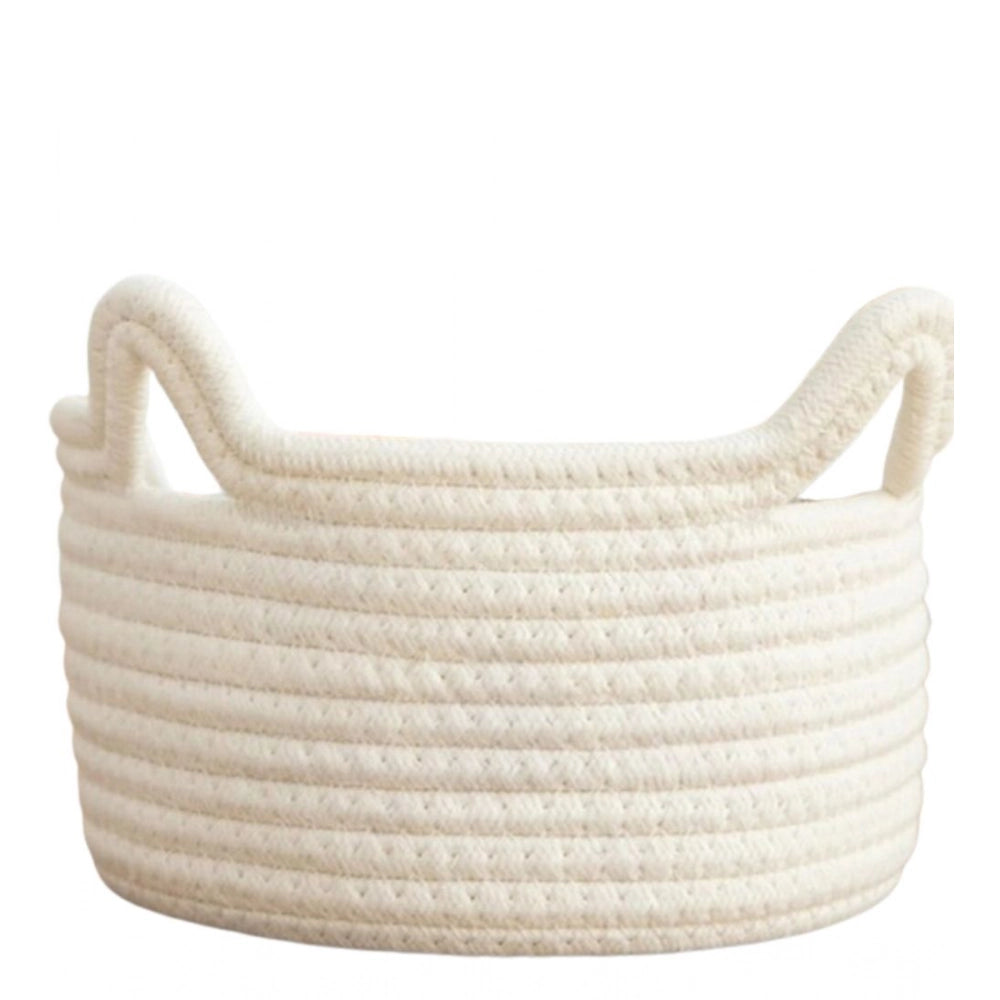 Cotton Pack Of_1 Cat Basket 8x4 Inch Storage Basket For Clothes (White)