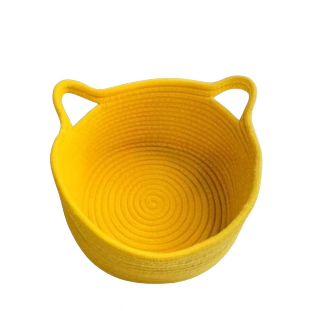 Cotton Pack Of_1 Plain Cat Basket 9x5 Inch (Yellow)