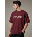 Men's Cotton Blend Printed Oversized Round Neck Half Sleeve T-Shirt (Maroon)