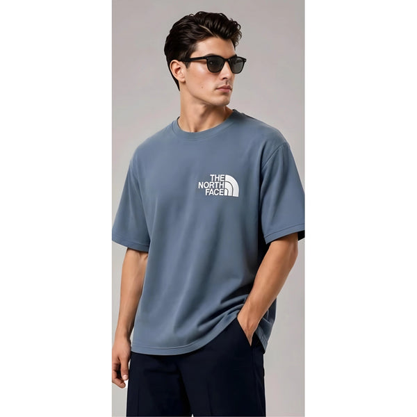 Men's Cotton Blend Printed Oversized Round Neck Half Sleeve T-Shirt (Blue)