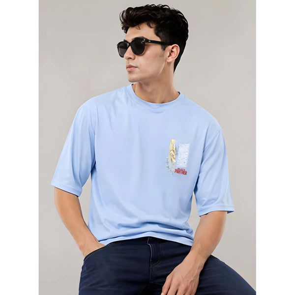 Men's Cotton Blend Printed Oversized Round Neck Half Sleeve T-Shirt (Lavender)