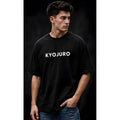 Men's Cotton Blend Printed Oversized Round Neck Half Sleeve T-Shirt (Black)