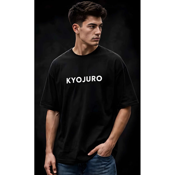 Men's Cotton Blend Printed Oversized Round Neck Half Sleeve T-Shirt (Black)