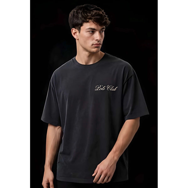 Men's Cotton Blend Printed Oversized Round Neck Half Sleeve T-Shirt (Grey)
