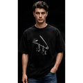 Men's Cotton Blend Printed Oversized Round Neck Half Sleeve T-Shirt (Black)