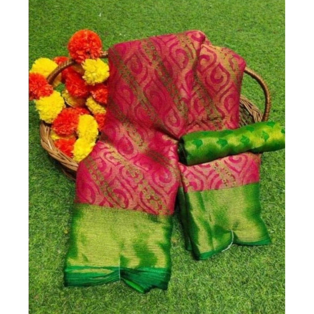 Women's Brasso Printed Saree With Unstitched Blouse 5.5Mtr (Pink)