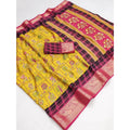 Women's Dola Silk Printed Saree With Unstitched Blouse 5.5Mtr (Yellow)
