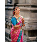 Women's Litchi silk Printed Saree With Unstitched Blouse (Pink)