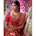 Women's Litchi silk Printed Saree With Unstitched Blouse (Red)