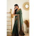 Women's Litchi silk Printed Saree With Unstitched Blouse (Green)