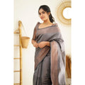 Women's Litchi silk Printed Saree With Unstitched Blouse (Grey)