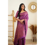 Women's Litchi silk Printed Saree With Unstitched Blouse (Purple)