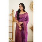Women's Litchi silk Printed Saree With Unstitched Blouse (Purple)