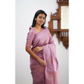 Women's Litchi silk Printed Saree With Unstitched Blouse (Light Pink)