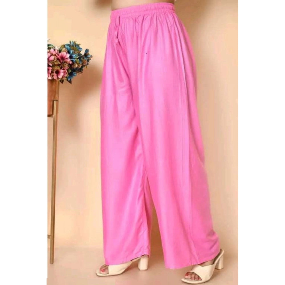 Women's Casual Rayon Solid Ankle Length Palazzo (Pink, Free Size)