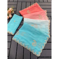 Women's Digital Printed   Geogette Saree With Unstitched Blouse (Blue, 5-6 Mtrs)