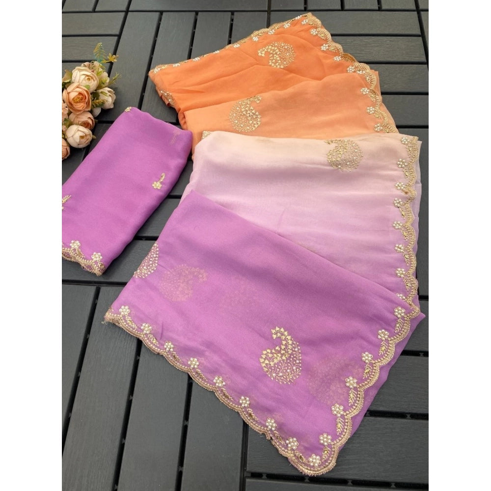 Women's Digital Printed   Geogette Saree With Unstitched Blouse (Wine, 5-6 Mtrs)
