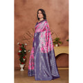Women's Banarasi Silk Jaquard Woven Saree With Unstitched Blouse 5.5Mtr (Pink)