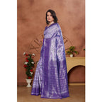 Women's Banarasi Silk Jaquard Woven Saree With Unstitched Blouse 5.5Mtr (Purple)