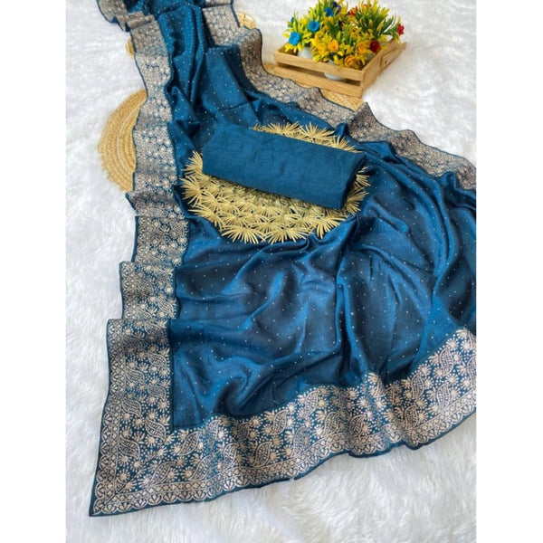 Women's Silk Embroidred Saree With Unstitched Blouse 5.5Mtr (Light Green)