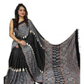 Women's Satin Printed Saree With Unstitched Blouse 5.5Mtr (Black)