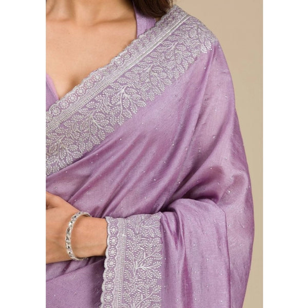 Women's Silk Embroidred Saree With Unstitched Blouse 5.5Mtr (Purple)
