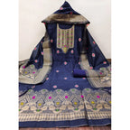 Women's Banarasi Silk Printed Unstitched Salwar Suit Material With Dupatta (Navy Blue, 3Mtrs)