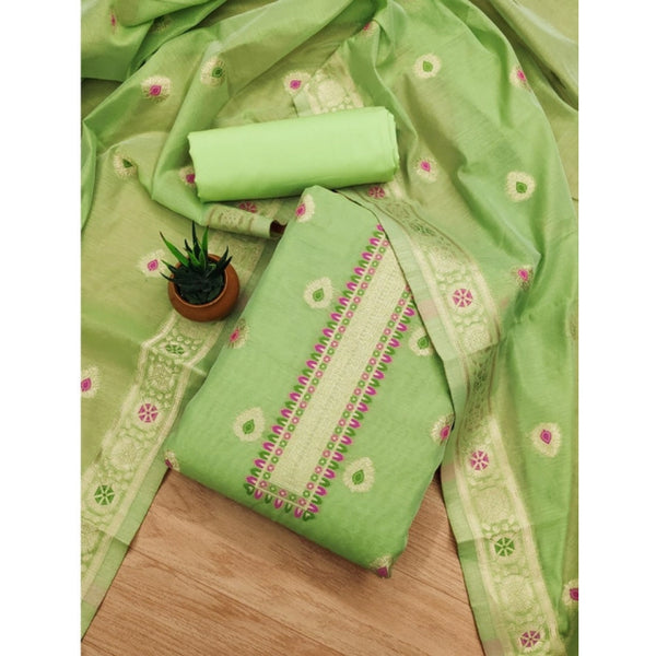 Women's Banarasi Silk Printed Unstitched Salwar Suit Material With Dupatta (Pista, 3Mtrs)