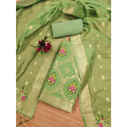 Women's Banarasi Silk Printed Unstitched Salwar Suit Material With Dupatta (Pista, 3Mtrs)