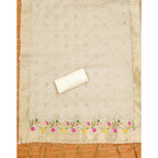 Women's Banarasi Silk Printed Unstitched Salwar Suit Material With Dupatta (White, 3Mtrs)