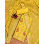 Women's Banarasi Silk Printed Unstitched Salwar Suit Material With Dupatta (Yellow, 3Mtrs)
