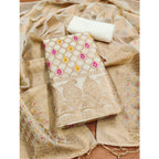 Women's Banarasi Silk Printed Unstitched Salwar Suit Material With Dupatta (White, 3Mtrs)