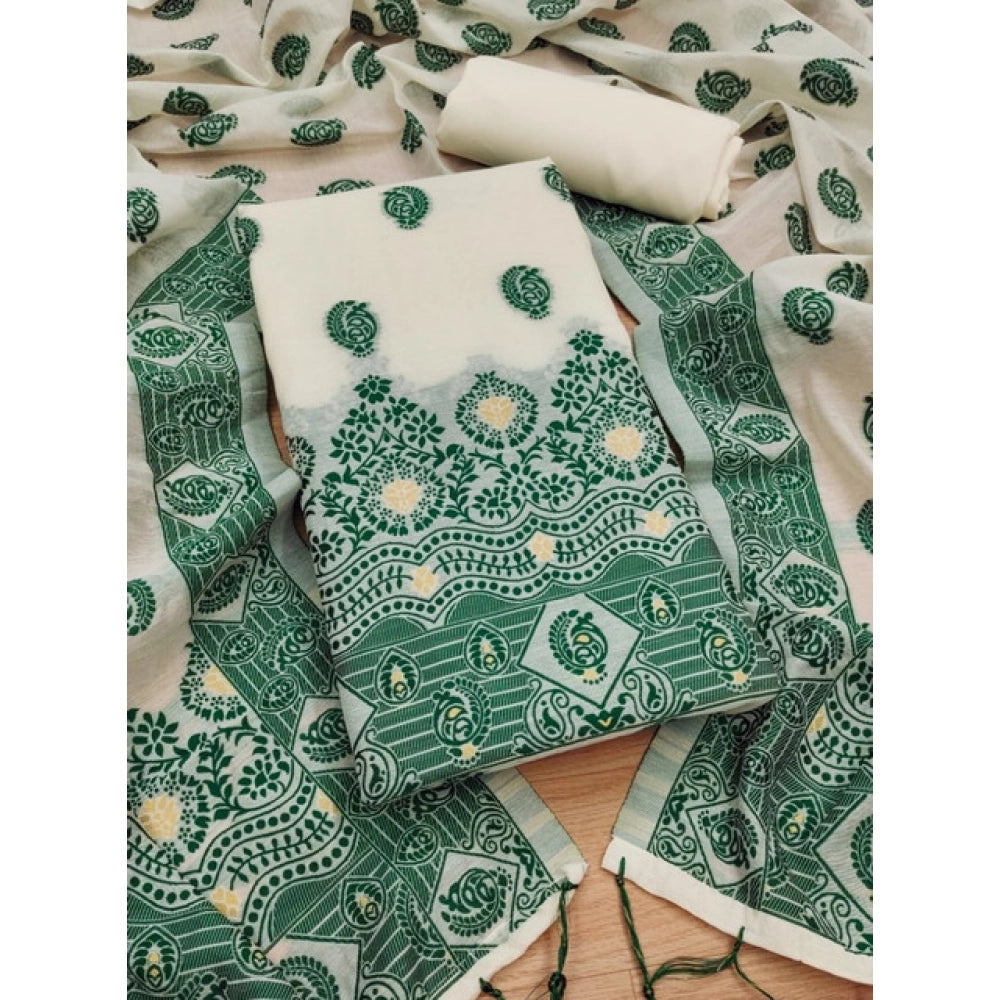 Women's Banarasi Silk Printed Unstitched Salwar Suit Material With Dupatta (Bottle Green, 3Mtrs)