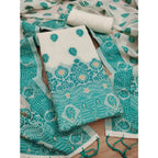 Women's Banarasi Silk Printed Unstitched Salwar Suit Material With Dupatta (Teal, 3Mtrs)