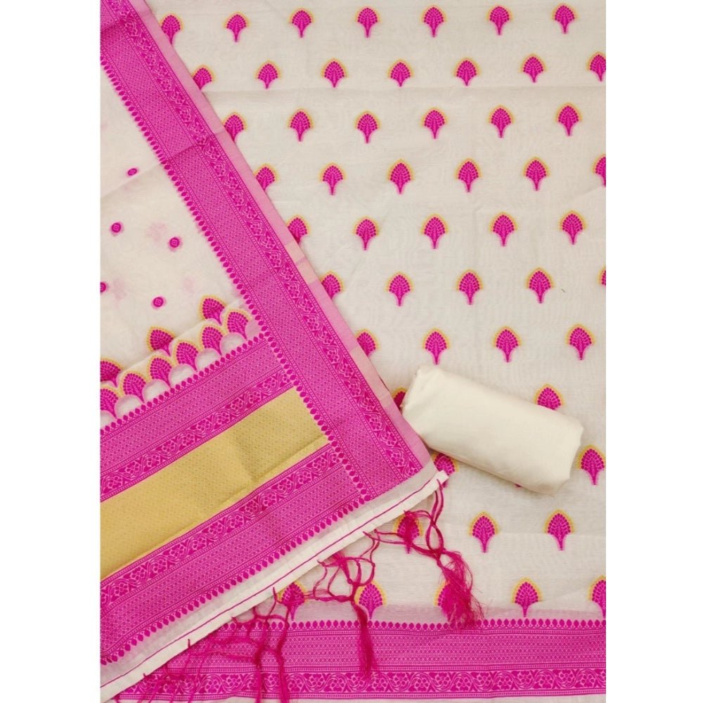 Women's Banarasi Silk Printed Unstitched Salwar Suit Material With Dupatta (Pink, 3Mtrs)