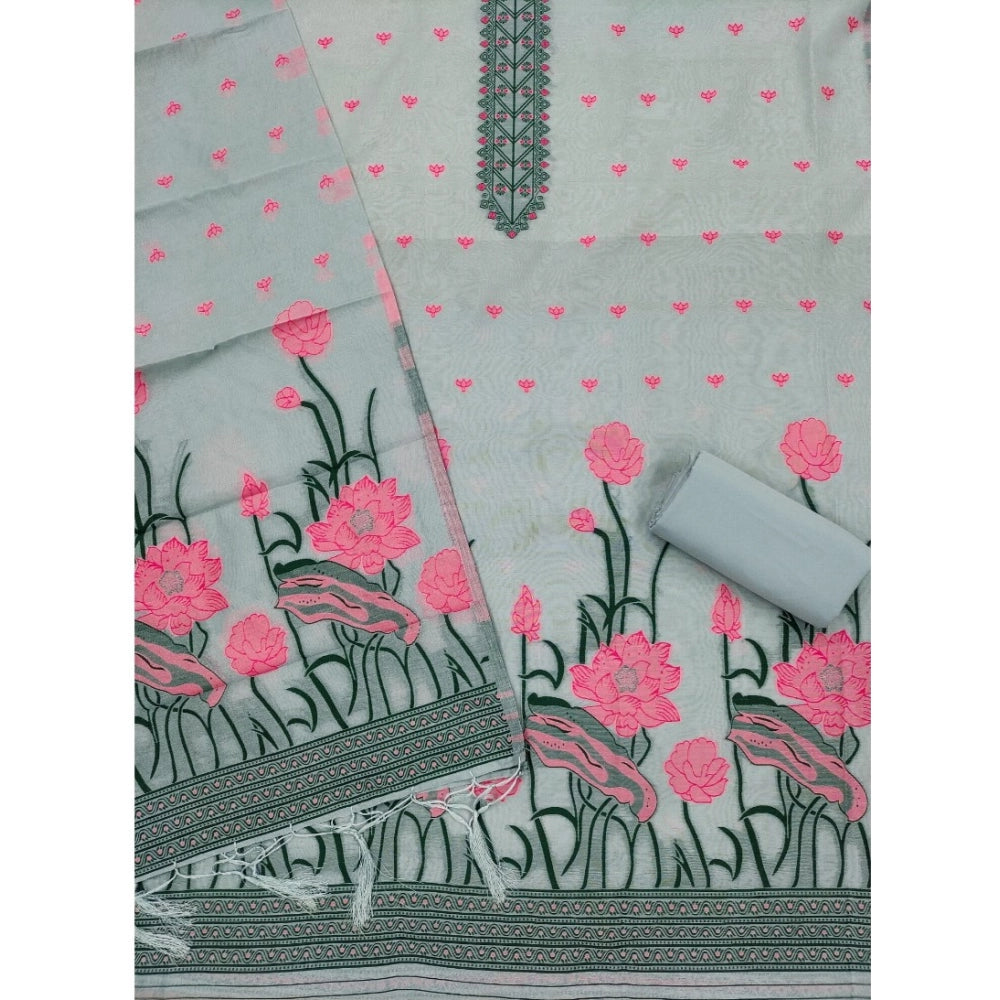 Women's Banarasi Silk Printed Unstitched Salwar Suit Material With Dupatta (Grey, 3Mtrs)