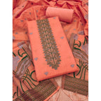 Women's Banarasi Silk Printed Unstitched Salwar Suit Material With Dupatta (Peach, 3Mtrs)