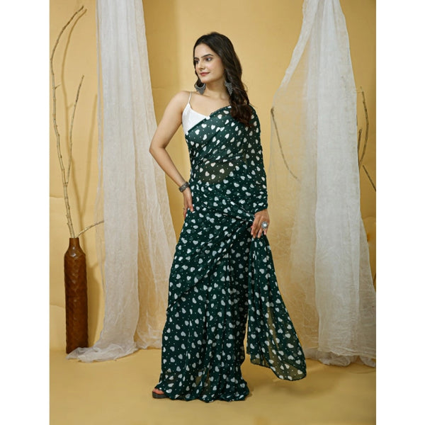Women's Georgette Printed Saree With Unstitched Blouse 5.5Mtr (Green)