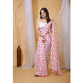 Women's Georgette Printed Saree With Unstitched Blouse 5.5Mtr (White-Red)