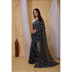 Women's Georgette Printed Saree With Unstitched Blouse 5.5Mtr (Black)