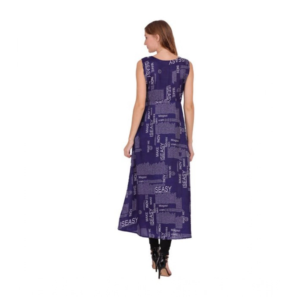 Women's Casual Crepe Sleeveless Slit Dress (Navy Blue)