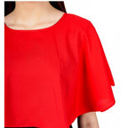 Women's Casual Crepe Sleeveless Cape Dress (Red)