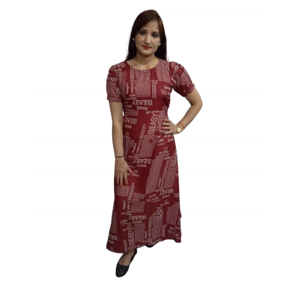 Women's Casual Crepe Half Sleeves Dress (Maroon)