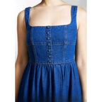 Women's Casual Denim Sleeveless Dress (Blue)