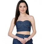 Women's Casual Denim Sleeveless Bluster Top (Blue)