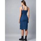 Women's Casual Denim Sleeveless Dress (Blue)